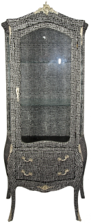 Casa Padrino Barock Vitrine Schwarz / Silber 72 x 45 x H. 184 cm - Handgefertigter Vitrinenschrank mit Glastür und 2 Schubladen - Barock Wohnzimmer Möbel