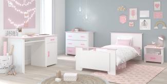 Kinderzimmer Jugendzimmer 4tlg Biotiful 16 Parisot Bett weiß rosa + Kinderbett + Schreibtisch + Nachttisch + Schubkastenkommode