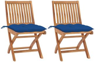 Gartenstühle 2 Stk. mit Blauen Kissen Massivholz Teak 3062458