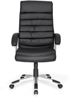 KADIMA DESIGN Bürostuhl LIRI Kunstleder - Ergonomischer Schreibtischstuhl mit hoher Rückenlehne, Wippmechanismus und Lendenwirbelstütze. Farbe: Schwarz