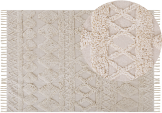 Teppich Baumwolle beige 160 x 230 cm geometrisches Muster Fransen Kurzflor DIDIM