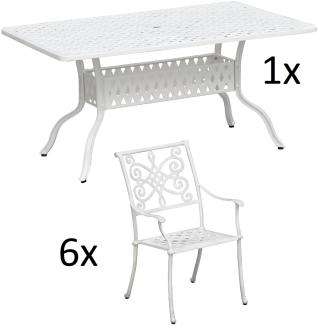 Inko 7-teilige Sitzgruppe Alu-Guss weiß Tisch 150x97x74 cm cm mit 6 Sesseln Tisch 150x97 cm mit 6x Sessel Nexus
