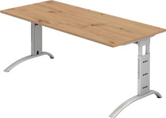 bümö® Schreibtisch F-Serie höhenverstellbar, Tischplatte 180 x 80 cm in Asteiche, Gestell in silber