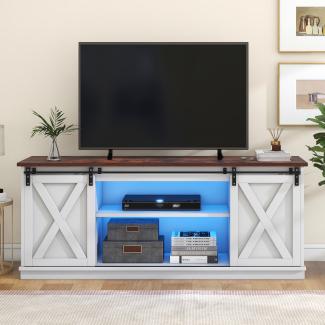 Merax 150cm TV-Schrank mit Schiebetüren - Anpassbare Regalböden und 16-farbige LED-Beleuchtung