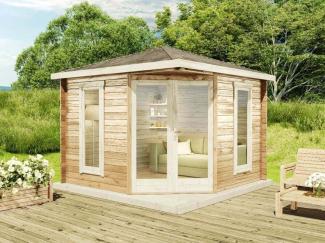 Alpholz 5-Eck Gartenhaus Liwa Compact Gartenhaus aus Holz in Braun Holzhaus mit 28 mm Wandstärke Blockbohlenhaus mit Montagematerial