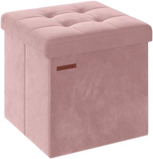 SONGMICS Sitzbank mit Stauraum, klappbare Sitztruhe, Aufbewahrungsbox mit Deckel, Fußbank, 38 x 38 x 38 cm, bis 300 kg belastbar, für Flur, Wohnzimmer, Schlafzimmer, pastellrosa LSF227R01