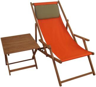 Gartenliege Liegestuhl terracotta Tisch Kissen Strandstuhl Sonnenliege Buche dunkel 10-309TKD