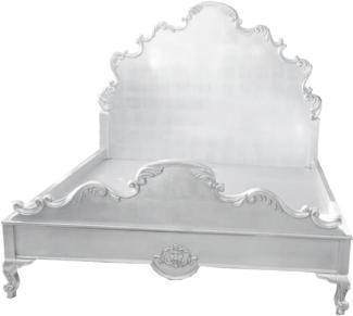 Casa Padrino Luxus Barock Doppelbett Weiß - Prunkvolles Massivholz Bett mit Kopfteil - Schlafzimmer Möbel im Barockstil - Edel & Prunkvoll