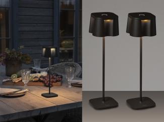 2er Set Wiederaufladbare Akku LED Outdoor Tischleuchten, Schwarz Höhe 36cm