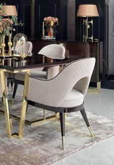 Casa Padrino Luxus Art Deco Esszimmer Stuhl Set Beige / Dunkelbraun / Gold - Küchen Stühle 6er Set - Hochwertige Art Deco Esszimmer Möbel