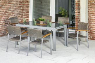 YOURSOL by Merxx Gartenmöbel Set Silano 6 Personen mit Ausziehtisch 160 - 220 cm, Glasplatte, Grau