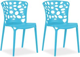 Gartenstuhl 2er Set Modern Blau Stühle Küchenstühle Kunststoff Stapelstühle Balkonstuhl Outdoor-Stuhl