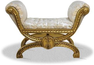 Casa Padrino Antik Stil Hocker Gold Weiß Muster - Barock Sitzhocker