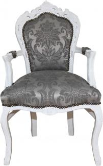 Casa Padrino Barock Esszimmer Stuhl mit Armlehnen Grau Muster / Weiß - Antik Möbel