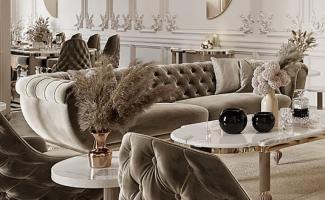 Casa Padrino Luxus Art Deco Chesterfield Sofa Grau / Gold - Prunkvolles Wohnzimmer Sofa - Art Deco Wohnzimmer Möbel