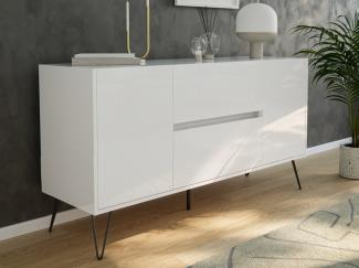 Raumwunder Sideboard Kommode Maya 140cm 2 Greif-SoftClose 2 Türen Weiß hochglanz : Weiss hochglanz