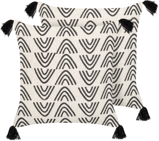 Dekokissen geometrisches Muster Baumwolle cremeweiß schwarz mit Quasten 45 x 45 cm 2er Set MAYS