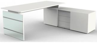 Lugano Komplettarbeitsplatz aus Schreibtisch und Sideboard, Spanplatte weiß