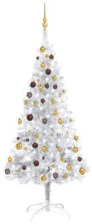 vidaXL Künstlicher Weihnachtsbaum mit LEDs & Kugeln Silbern 180cm PET, Mit Beleuchtung [3077524]