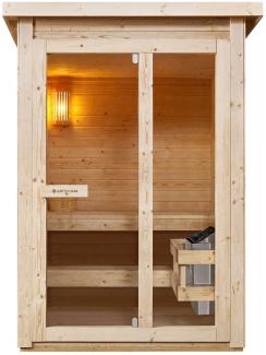 Artsauna Outdoor Sauna Varberg 145 x 150 cm mit 4,5 kW Ofen & Zubehör - Fichtenholz Gartensauna für 2 Personen - komplett Set Outdoorsauna für Garten