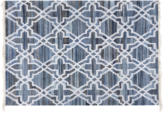 Teppich blau 140 x 200 cm marokkanisches Muster Kurzflor ADIYAMAN