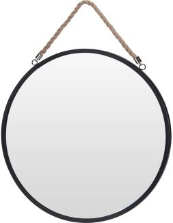 Wandspiegel, rund, Ø41cm, mit Seil-Aufhängung, Metall, schwarz/braun