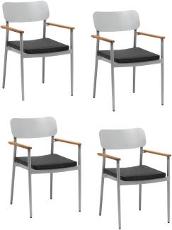 4x KONWAY® DALLAS Stapelsessel Silber Premium Polyrattan Garten Sessel Stuhl Set
