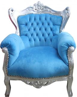 Casa Padrino Barock Kinder Sessel Türkis-Blau/Silber - Möbel Antik Stil