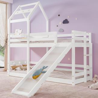 Merax Kinderbett Baumhaus mit Rutsche & Leiter 90 x 200 cm, Hochbett für Kinder– 2x Lattenrost- Weiß