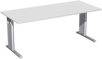 Schreibtisch 'C Fuß Pro', feste Höhe 180x80cm, Lichtgrau / Silber