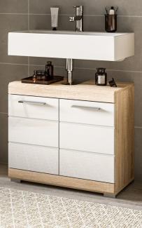 Waschbeckenunterschrank Lambada in weiß Hochglanz und Eiche 60 cm