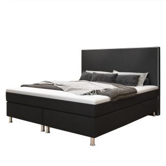 Boxspringbett KING de Luxe 180x200 cm Webstoff Schwarz mit integriertem Topper