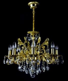 Casa Padrino Luxus Barock Kronleuchter Gold Ø 56 x H. 54 cm - Prunkvoller Messing Kronleuchter mit böhmischen Kristallglas - Barock Möbel - Edel & Prunkvoll