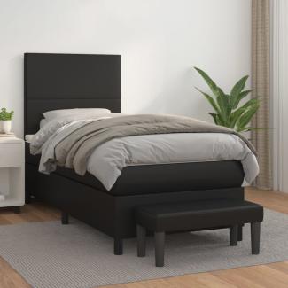 vidaXL Boxspringbett mit Matratze Schwarz 90x200 cm Kunstleder