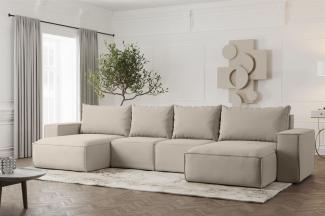 Wohnlandschaft U-Form Sofa ESTELLE mit Schlaffunktion Stoff Opera Velvet Pearl