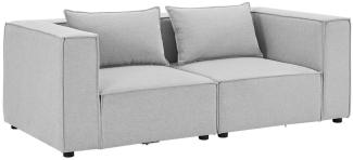 Juskys modulares Sofa Domas S - Couch für Wohnzimmer - 2 Sitzer mit Armlehnen & Kissen - 130 kg belastbar pro Sitz - Möbel Garnitur Stoff Hellgrau