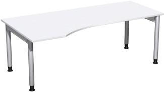 PC-Schreibtisch '4 Fuß Pro' links, höhenverstellbar, 200x100cm, Weiß / Silber