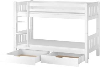 Erst-Holz 60.06-09 Etagenbett 90x200 cm, weiß, Kiefer massiv, inkl. Rollroste, Matratzen und 2 Bettkästen
