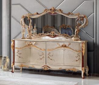 Casa Padrino Luxus Barock Möbel Set Sideboard mit Spiegel Silber / Braun / Gold - Prunkvoller Massivholz Schrank mit elegantem Wandspiegel - Möbel im Barockstil