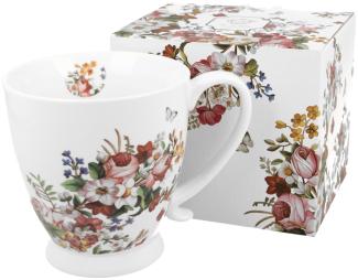 DUO FLORAL Jumbobecher 480 ml VINTAGE FLOWERS WHITE mit Fuß, New Bone China Porzellan