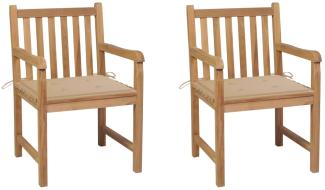 Gartenstühle 2 Stk. mit Beige Kissen Massivholz Teak 3062733