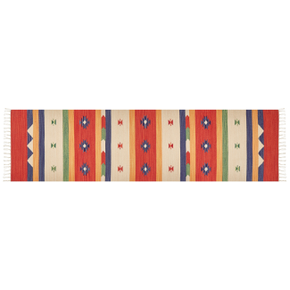 Kelim Teppich Baumwolle mehrfarbig 80 x 300 cm geometrisches Muster Kurzflor ALAPARS