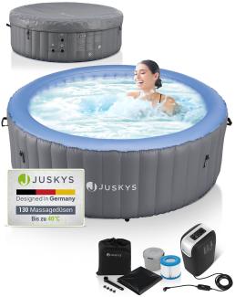 Juskys Whirlpool Palmira für bis zu 6 Personen - Outdoor Indoor Pool aufblasbar - 2 m aufblasbarer Aussenwhirlpool - Spa Hot Tub rund - Grau