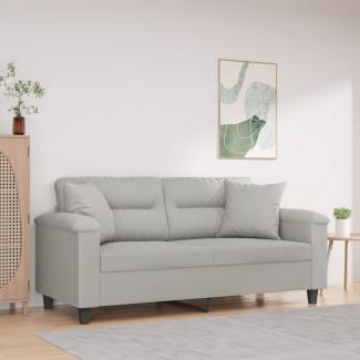 vidaXL 2-Sitzer-Sofa mit Kissen Hellgrau 140 cm Mikrofasergewebe