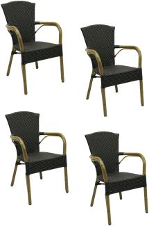 4x KONWAY® COLOMBO Stapelsessel Schwarz Polyrattan Garten Sessel Stuhl Set black