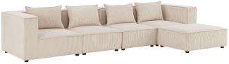 Juskys modulares Sofa Domas XL - Couch für Wohnzimmer - 4 Sitzer - Ottomane, Armlehnen & Kissen - Ecksofa Eckcouch Ecke - Wohnlandschaft Cord Beige