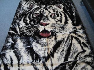 Kunstfell Teppich- Tigerkopf Schwarz Weiß in 220 x 150 cm, Tier Fell, Tiermuster