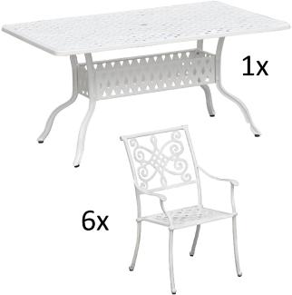 Inko 7-teilige Sitzgruppe Alu-Guss weiß Tisch 120x80x74 cm cm mit 6 Sesseln Tisch 120x80 cm mit 6x Sessel Nexus