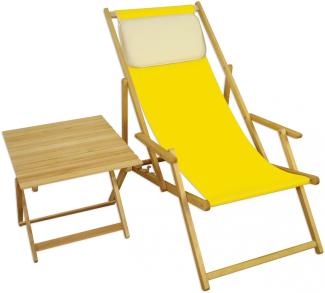Strandstuhl gelb Gartenliege Strandliege Deckchair Tisch Kissen Liegestuhl Holz hell 10-302NTKH