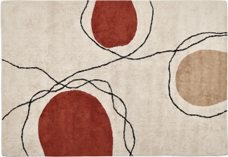 Teppich Baumwolle beige rot 160 x 230 cm abstraktes Muster Kurzflor BOLAT